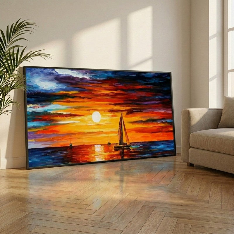 Sailing Into Sunset Canvas Wall Painting With Frame
