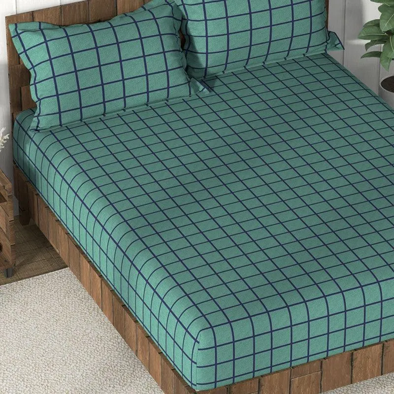 Nautica Mosaic Luxe Geometric Cotton Bedsheet (Green) - 160 TC media 4