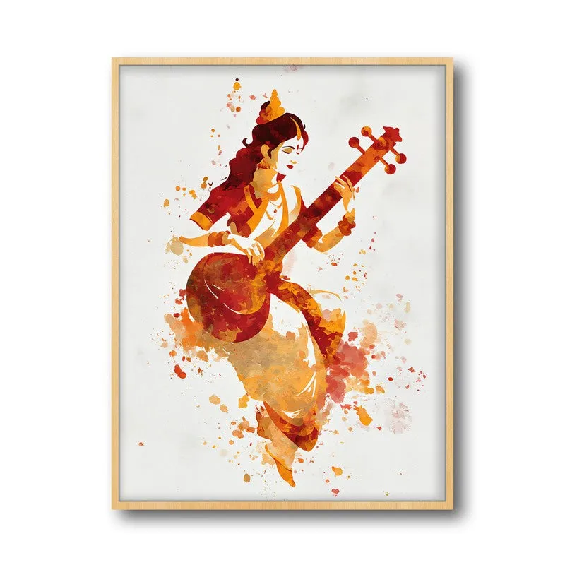 Sri Saraswati Devi Divine Harmony Archival Paper Wall Art - Natural Brown Frame media 5