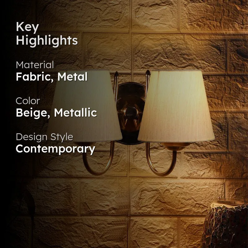 Veda Duo Conical Fabric & Metal Wall Lamp - Beige & Metallic media 2