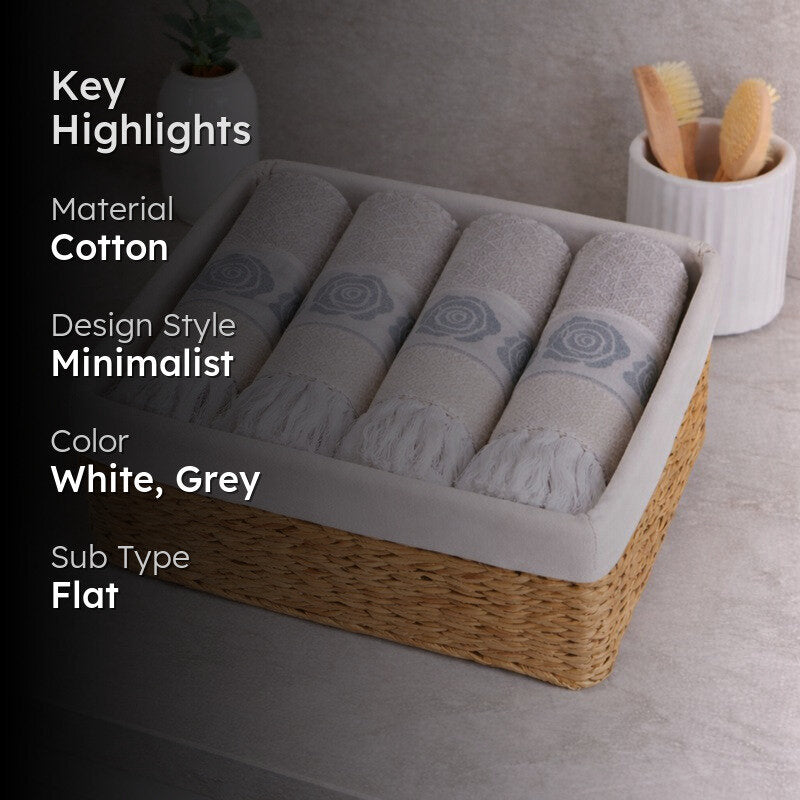 Rosette Cotton Hand Towel (Grey) - Set Of Four media 2
