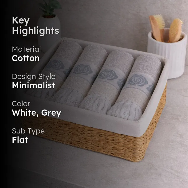 Rosette Cotton Hand Towel (Grey) - Set Of Four media 2