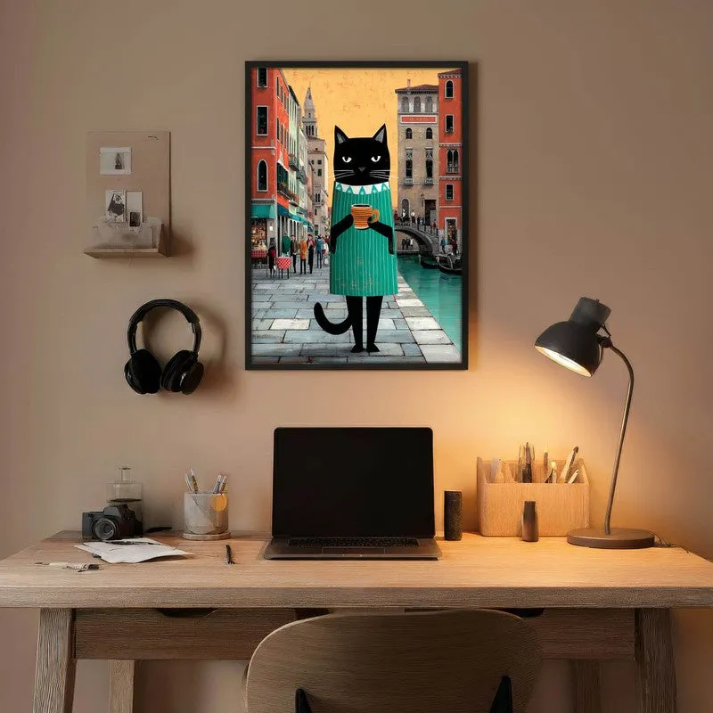 Venice Brew Cat Wall Painting With Frame media 5
