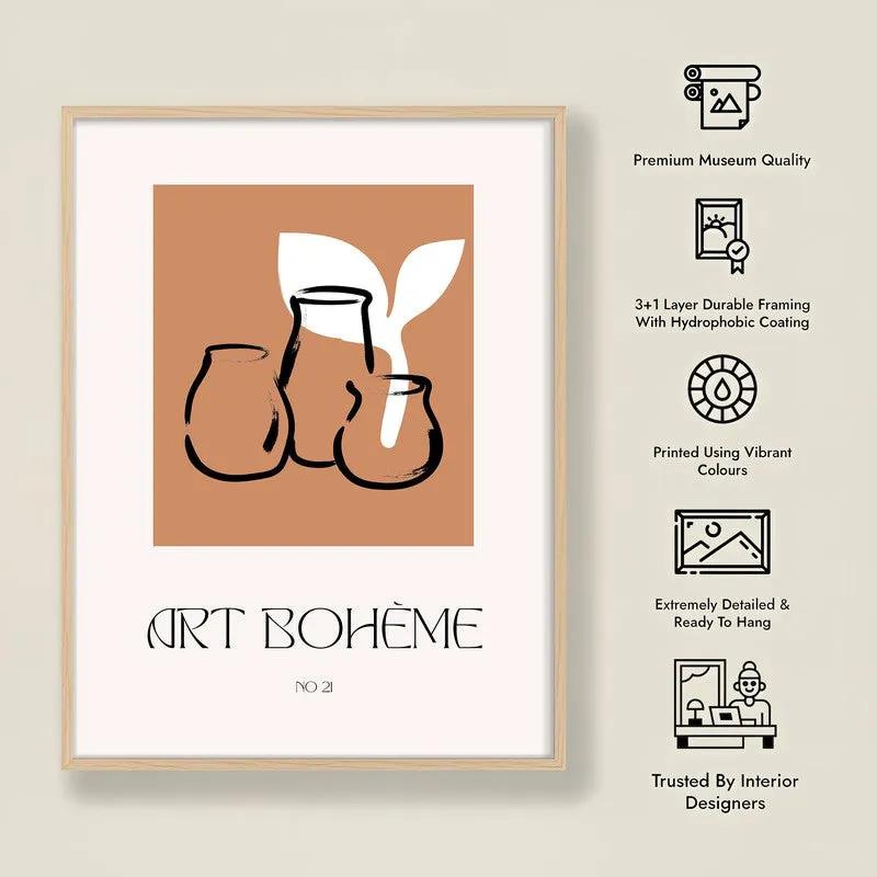 Earthen Trio Canvas Wall Painting With Brown Frame media 9