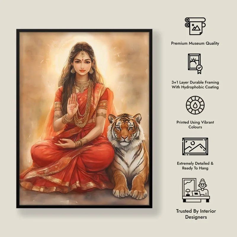 Nrithya Saraswati Spiritual Archival Paper Wall Painting With Frame - Black media 8