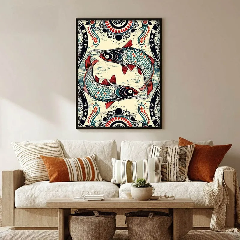 Fish Illustration Canvas Wall Painting With Black Frame media 1