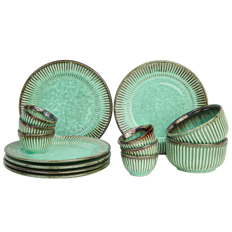 Mintora Green Ceramic Dinner Set - 14 Piece Set media 3