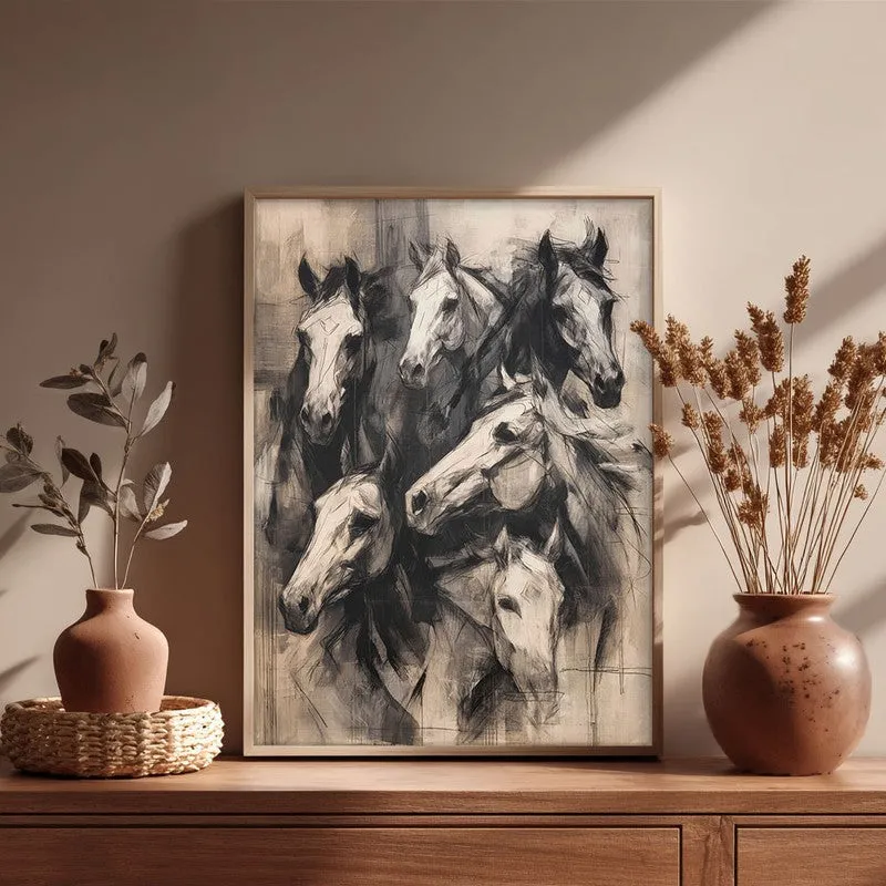 Noble Horses Wall Painting With Brown Frame media 6