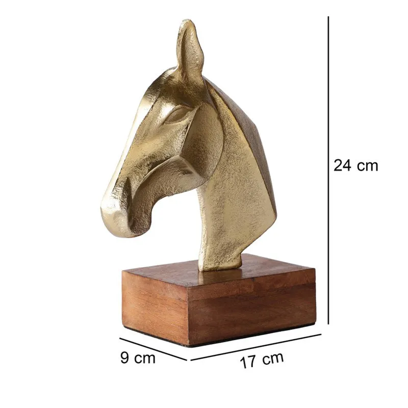 Noir Stallion Horse Head Aluminium Showpiece - Gold media 7
