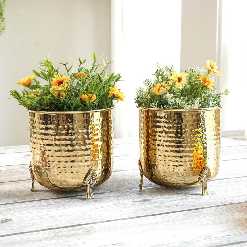Zephyr Metal Hammered Leaf Leg Planter - Set Of Two media 3