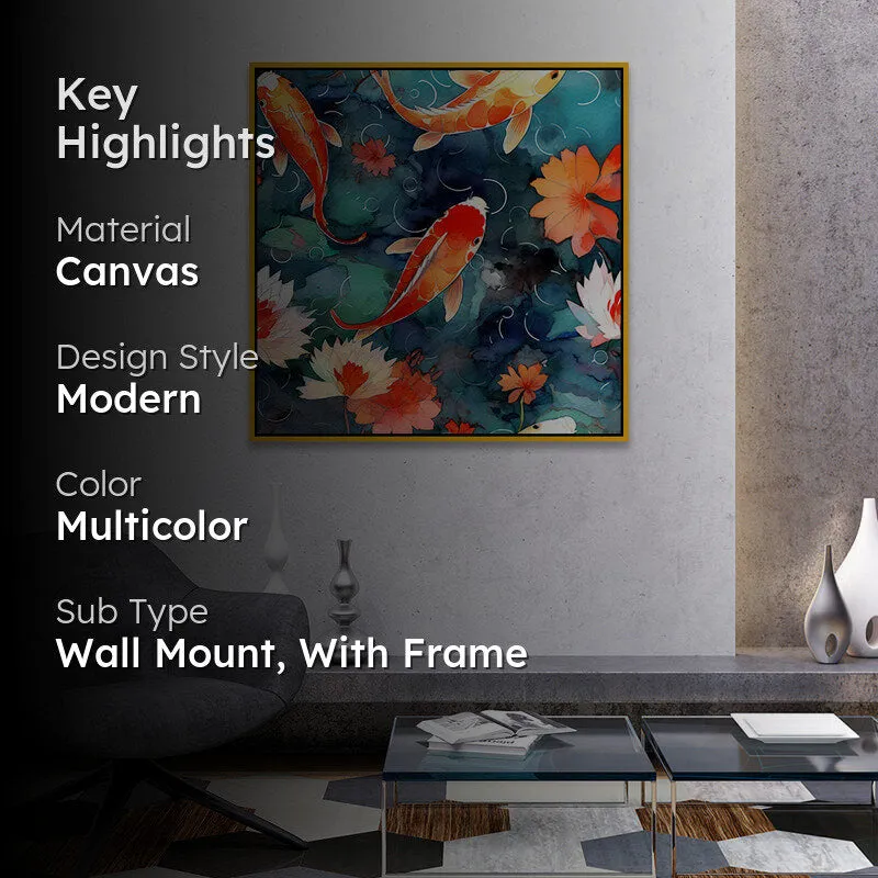 Koi Pond Canvas Wall Art With Frame media 2