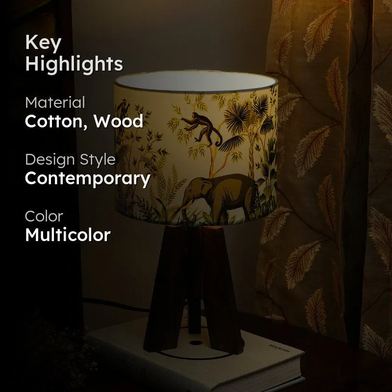 Forest Safari Wooden Base Cotton Table Lamp - Multicolor media 2
