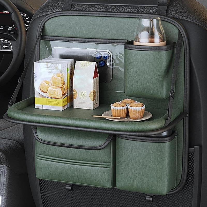 Sleek Seat Leather Car Seat Organizer With Foldable Tray - Green media 6