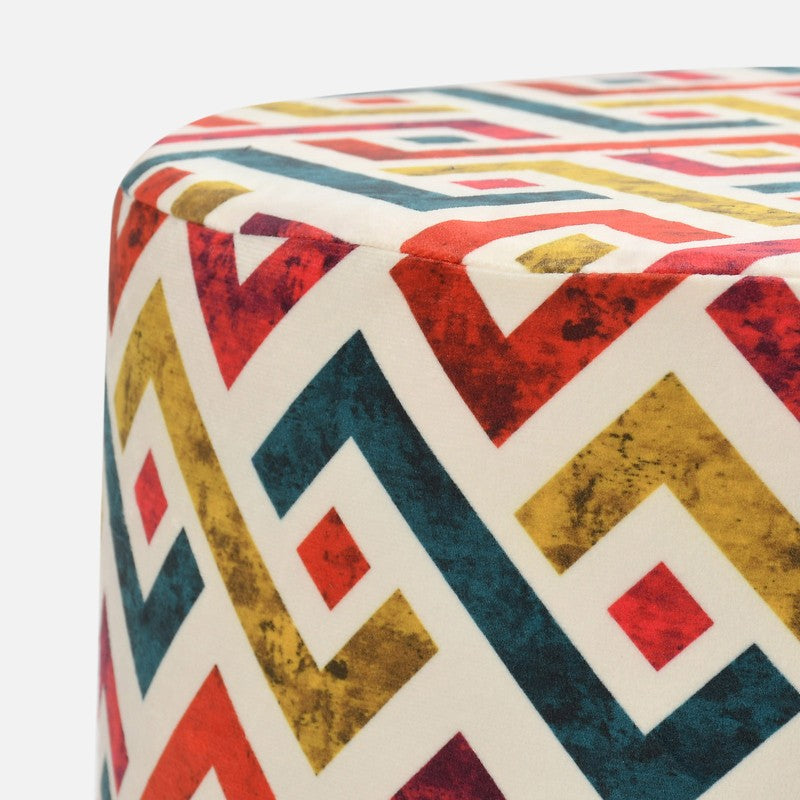Ripple Zigzag Print Multicolor Engineered Wood Ottomans - Set Of Two media 5