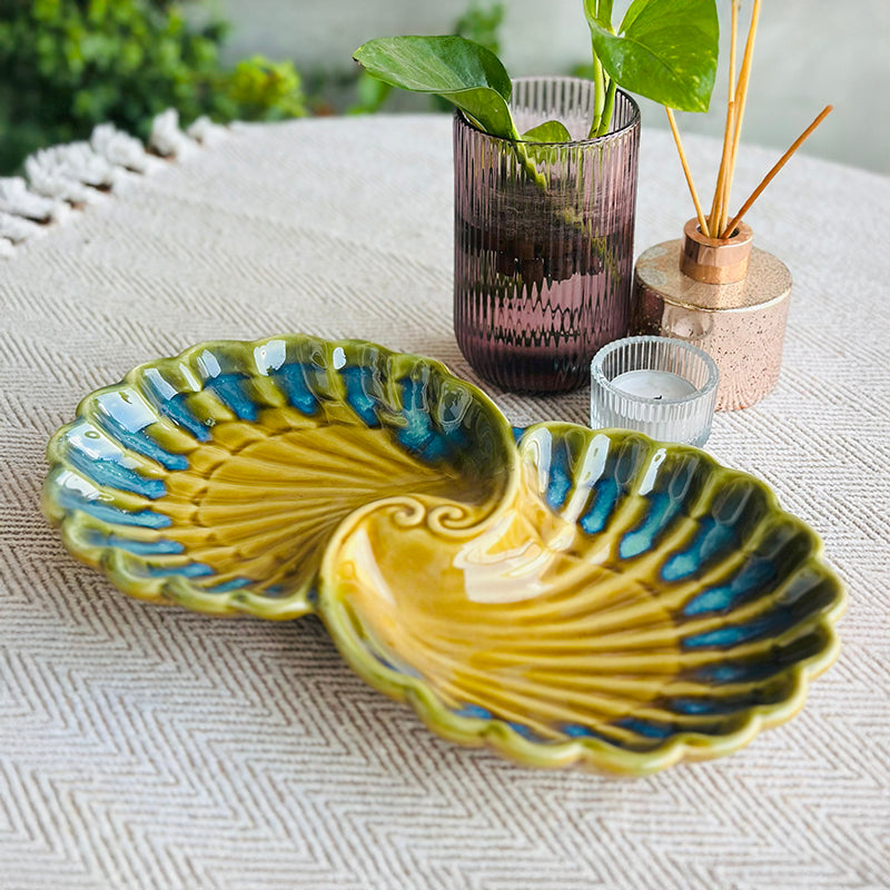 Ceil Ceramic Platter - Blue,Yellow