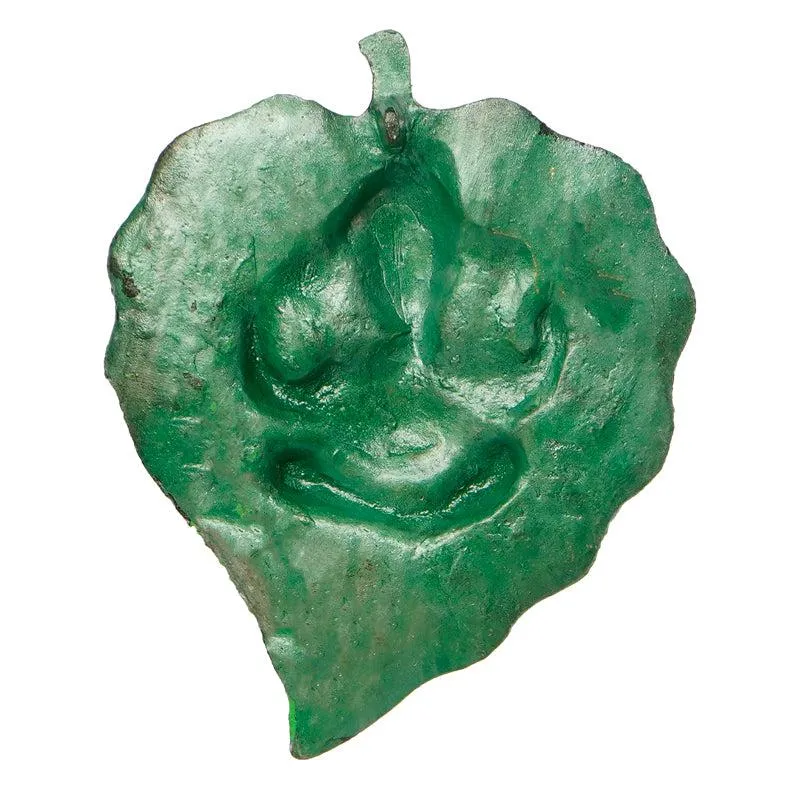 Ganesha On Green Leaf Religious Metal Wall Accent media 6