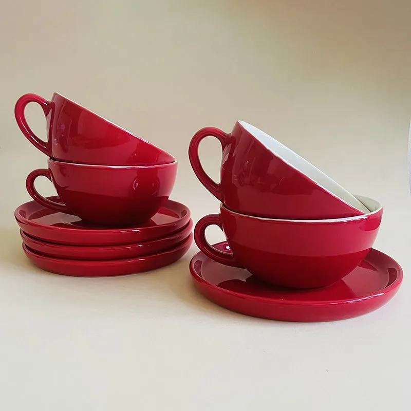 Elegant Red Ceramic Cup & Saucer (240 mL) - Eight Piece Set media 7