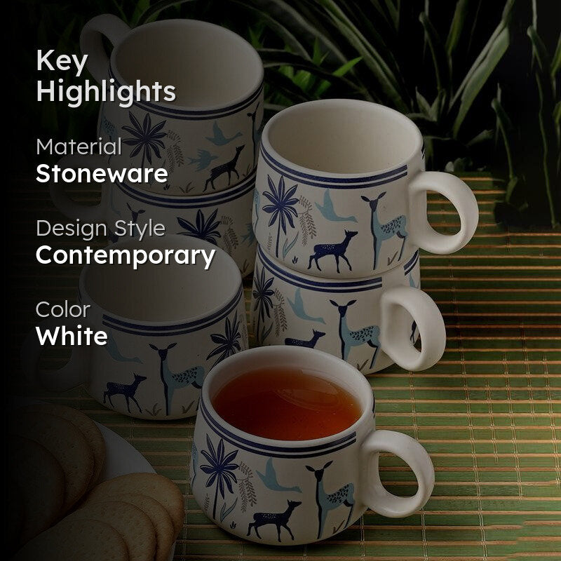 Elegant Stoneware Tea Cup (150 mL Each) -  Set of Six media 2