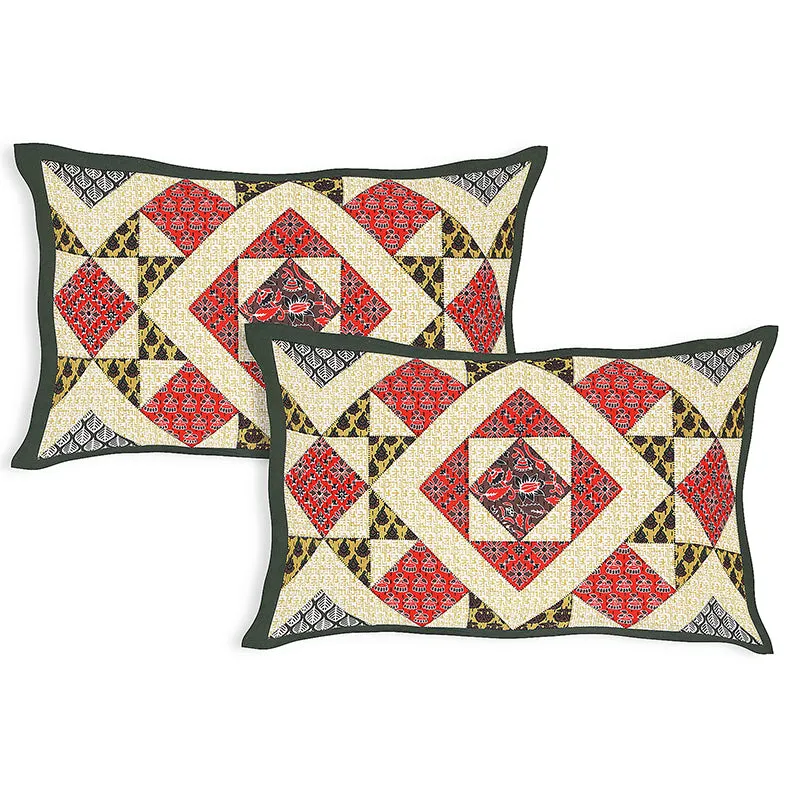 Adire Geometric Cotton Bedsheet (Red) - 160 TC media 5