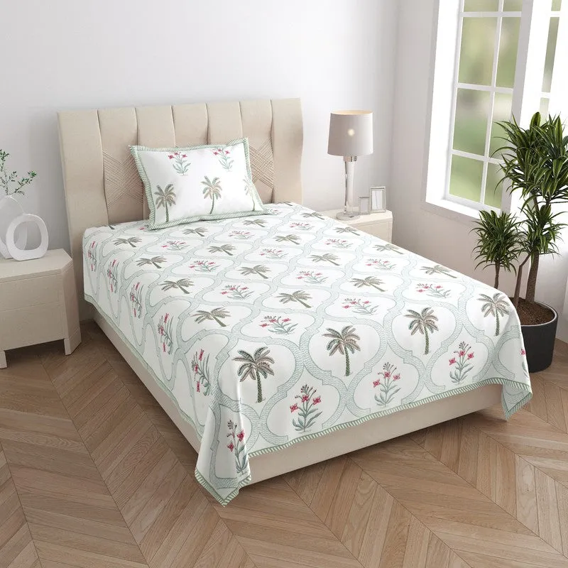Haveli Block Cotton Bedsheet (Green,Pink) - 180 TC media 1