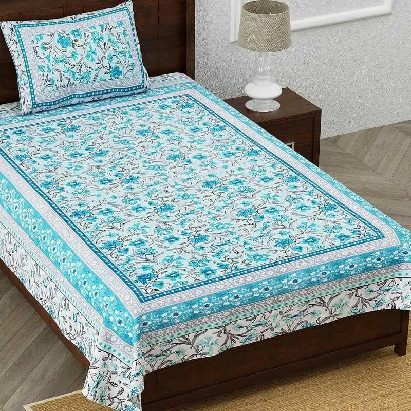 Folk Floral Fiesta Cotton Bedsheet (Blue) - 180 TC media 7