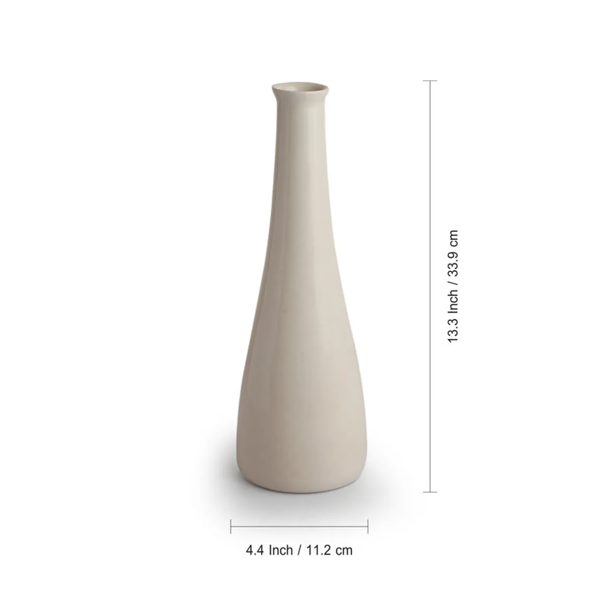 Tall white ceramic bottle vase on a plain background