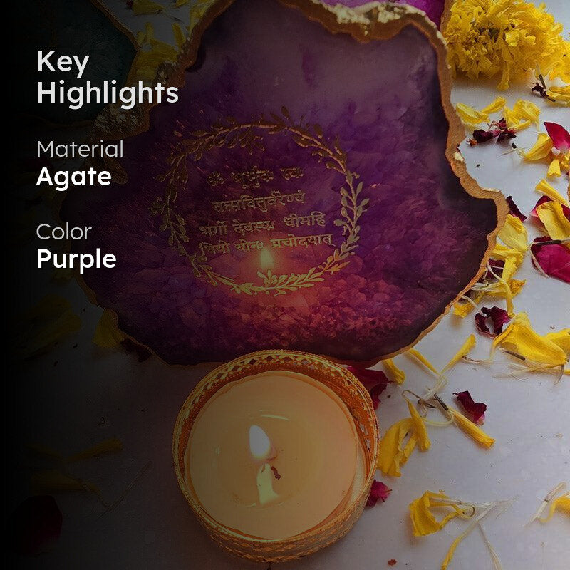 Festive Gayatri Mantra Agate Tealight Candle Holder - Purple media 2