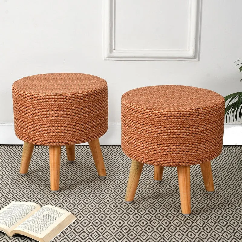 Ruston Jute Print Multicolor Engineered Wood Ottomans - Set Of Two media 1