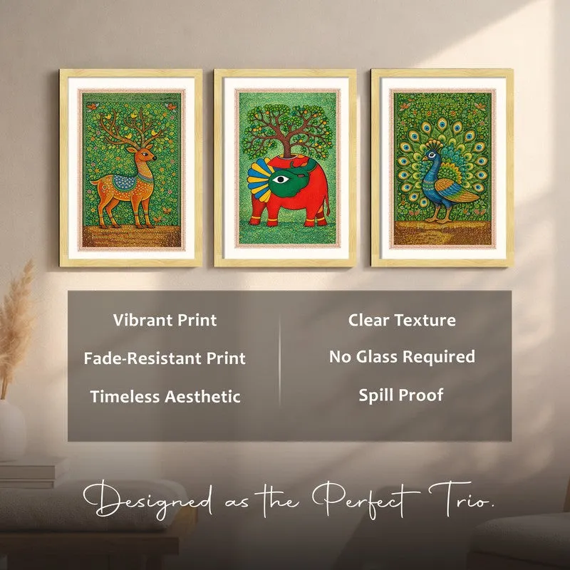 Nature Botanical Paper Wall Painting With Frame - Set Of Three media 7