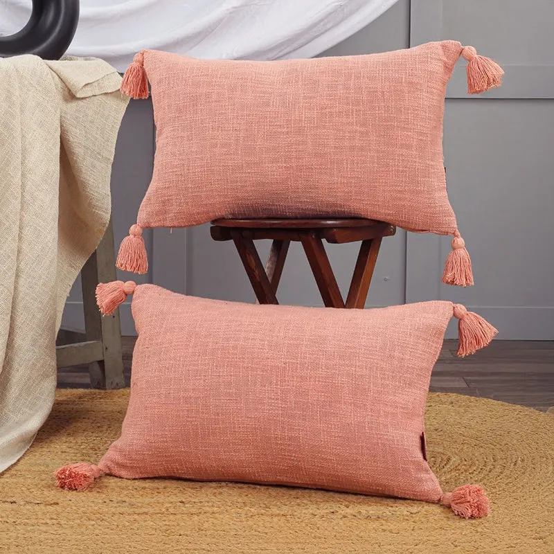Claira Rectangle Solid Cushion Cover (Peach) - Set Of Two media 2