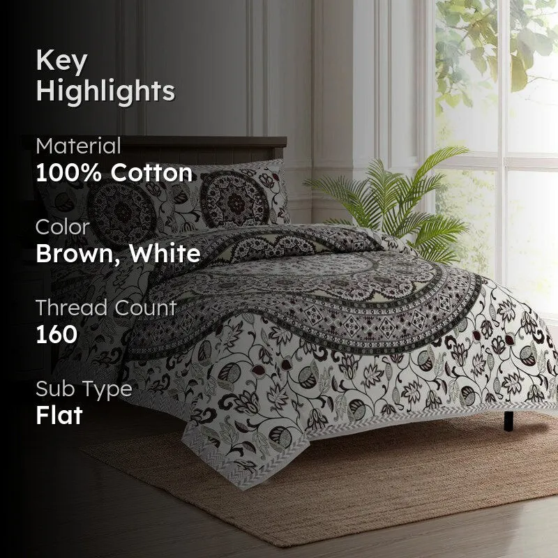 Niranja Ethnic Cotton Flat Bedsheet (Brown) - 160 TC media 2