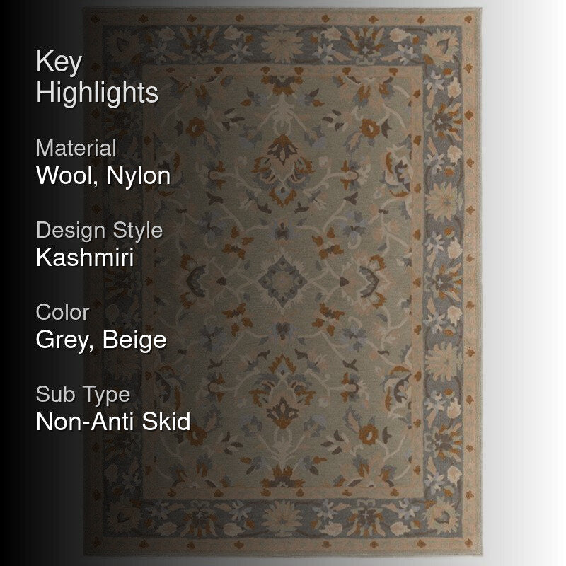 Shenlong Ethnic Wool & Nylon Carpet - Grey & Green media 2