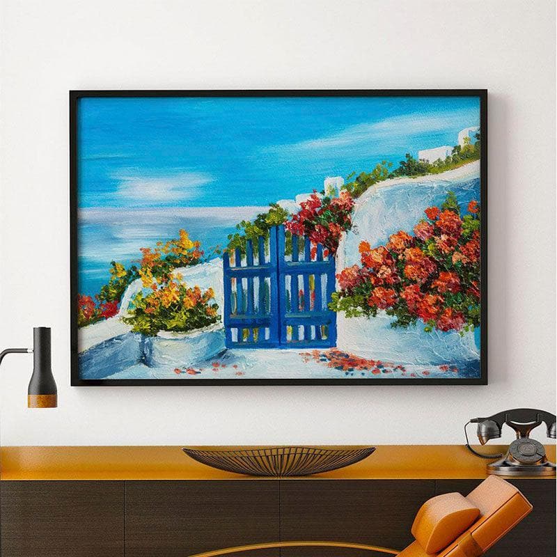 House Near The Sea Canvas Painting - Black Frame