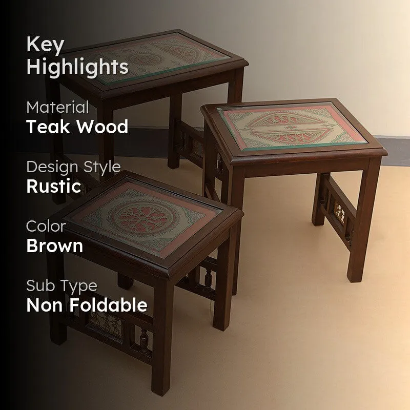 Manor Teak Wood Nesting Stools - Set of Three media 2
