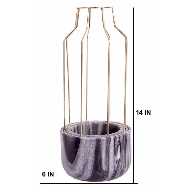 Golden Mesh Eartha Hand Crafted Marble Planter - Grey media 5