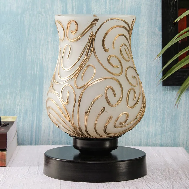 Celene Mosaic Glass Table Lamp With Wooden Base - White & Gold media 3