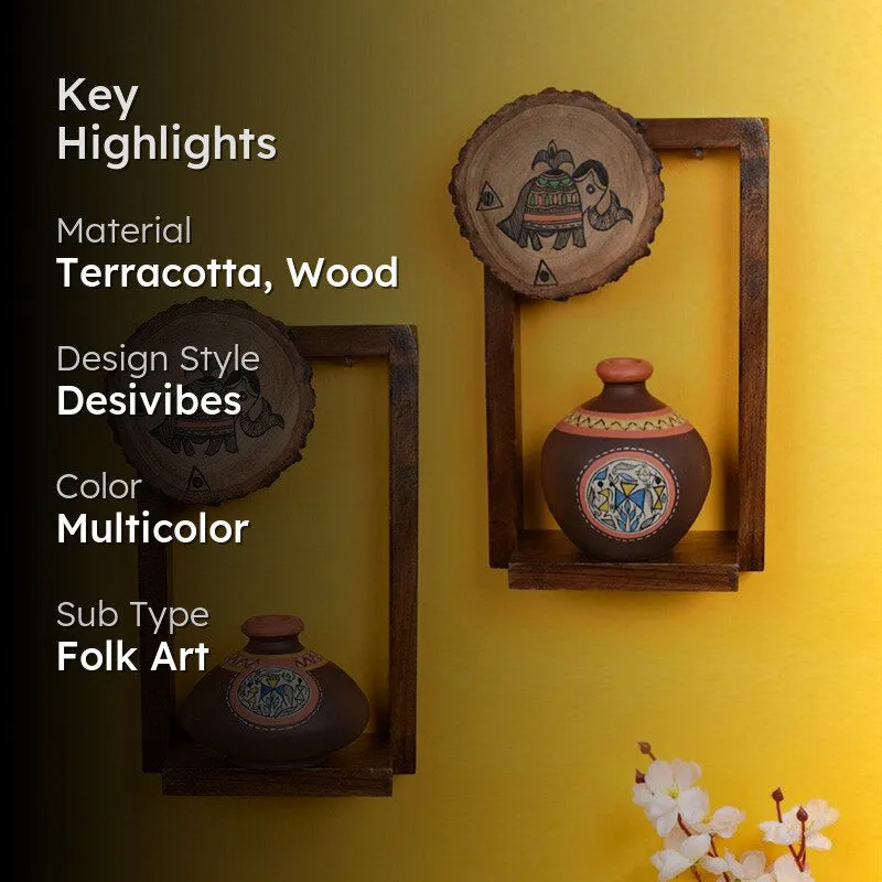 Karishma Terracotta & Wood Wall Shelve With Pot - Four Piece Set media 2