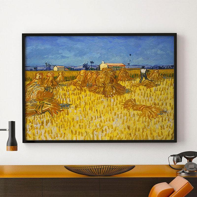 Corn Harvest In Provence Canvas Wall Painting - Black Frame