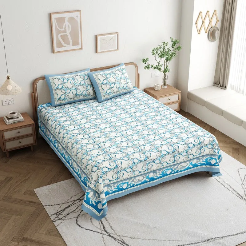 Mango Muse Cotton Bedsheet (White,Blue) - 180 GSM media 3