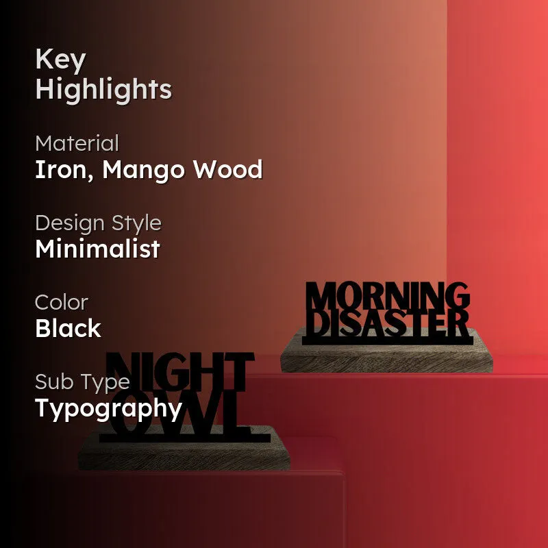Morning Disaster & Night Owl Typography Showpiece - Set Of Two media 2
