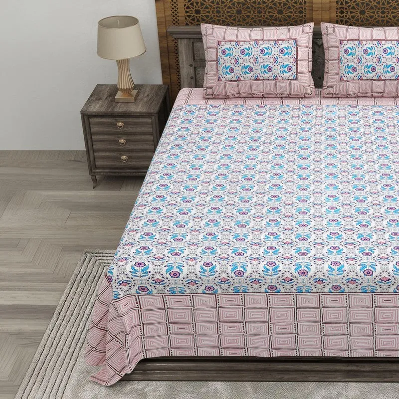 Aurao Cotton Bedsheet (Blue,Pink) - 240 TC media 3