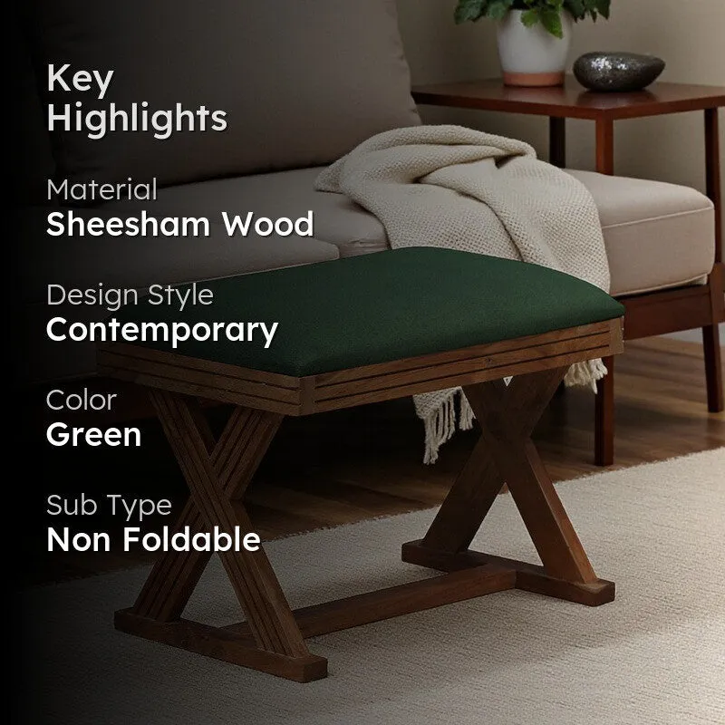 Space-Smart Sheesham Wood Ottomans & Pouffe - Green media 2