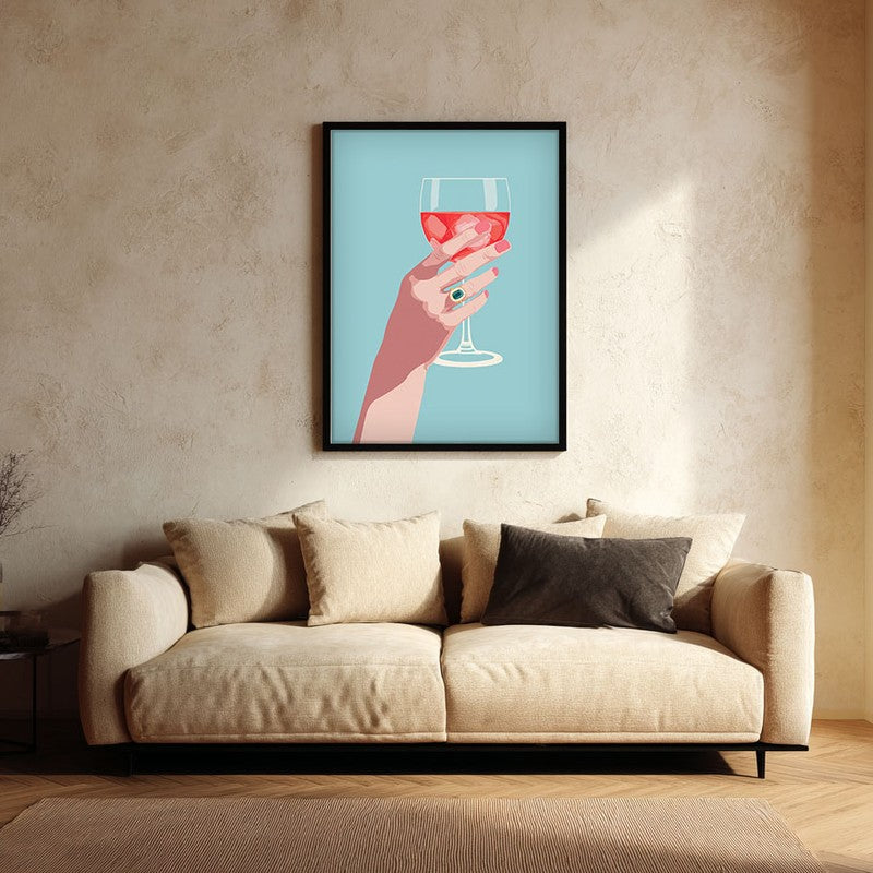 Roselle Elegant Wine Glass Illustration Canvas Wall Painting With Black Frame