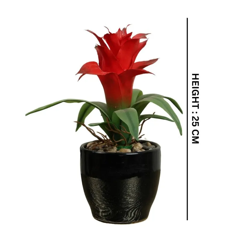 Artificial Small Ginger Lily Bonsai Plant With Ceramic Pot (Red) - 0.7 Feet media 5