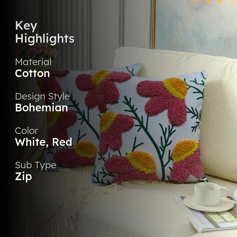 Zinnia Bloom Tufted Cushion Cover - Set Of Two media 2