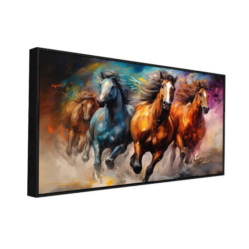 Wild Roan Stallions Canvas Wall Painting With Frame - Black media 3