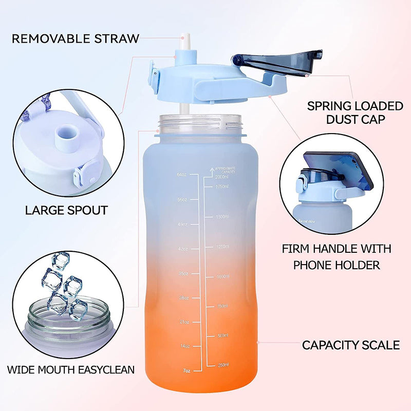 Ombre Sip Water Tumbler With Straw & Stickers (Blue,Orange) - 2 L media 6