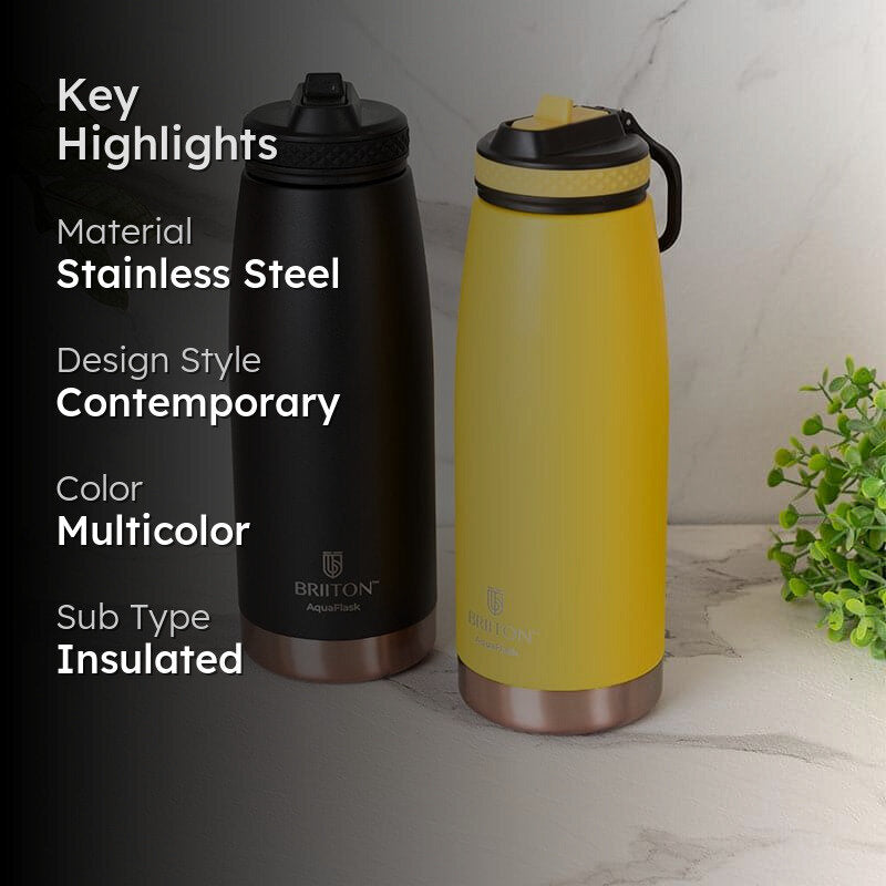 Turbo Hot & Cold Thermos Water Bottle (Black & Yellow, 1000 mL Each) - Set Of Two media 2