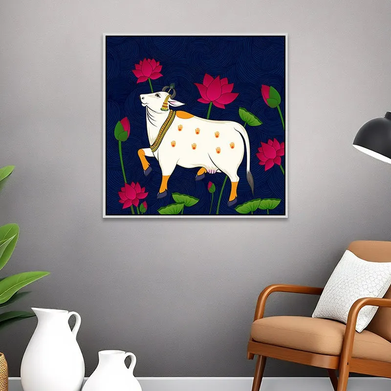 Petals & Hooves Canvas Wall Painting With Frame - White media 1