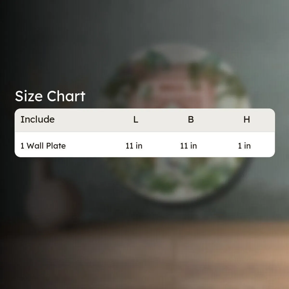 Size chart image for one wall plate